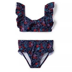 Janie and Jack Floral Kids Bikini - Navy and Multicolor